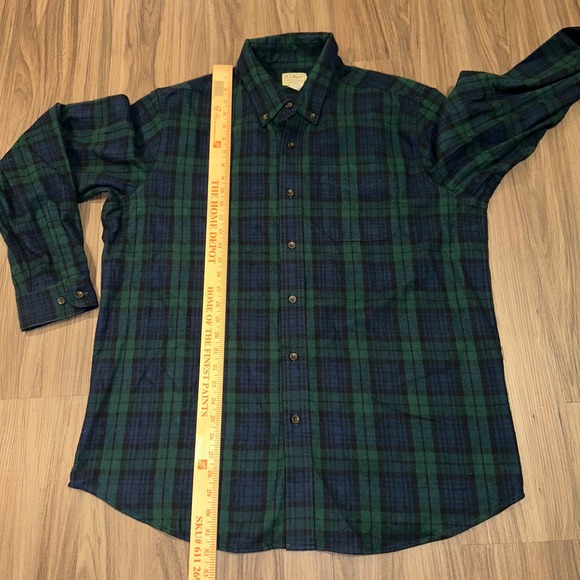 LL Bean Traditional Fit Plaid Flannel Shirt Mens Long Sleeve Green Blue L REG - Picture 7 of 7
